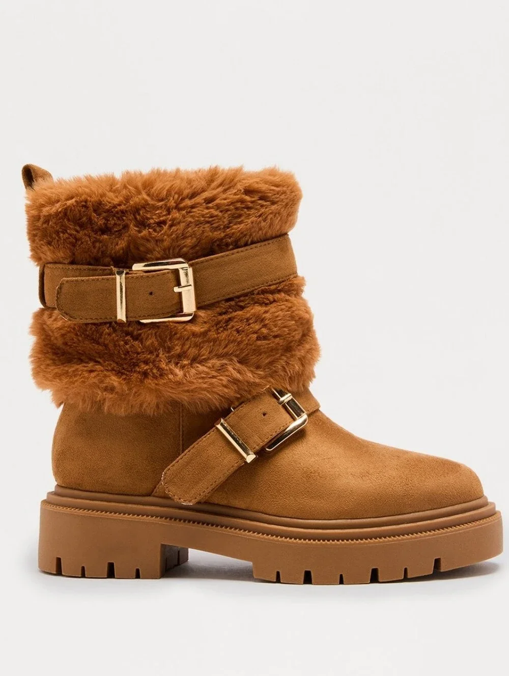 South Pole Chestnut Faux-Fur Buckle Ankle Boot